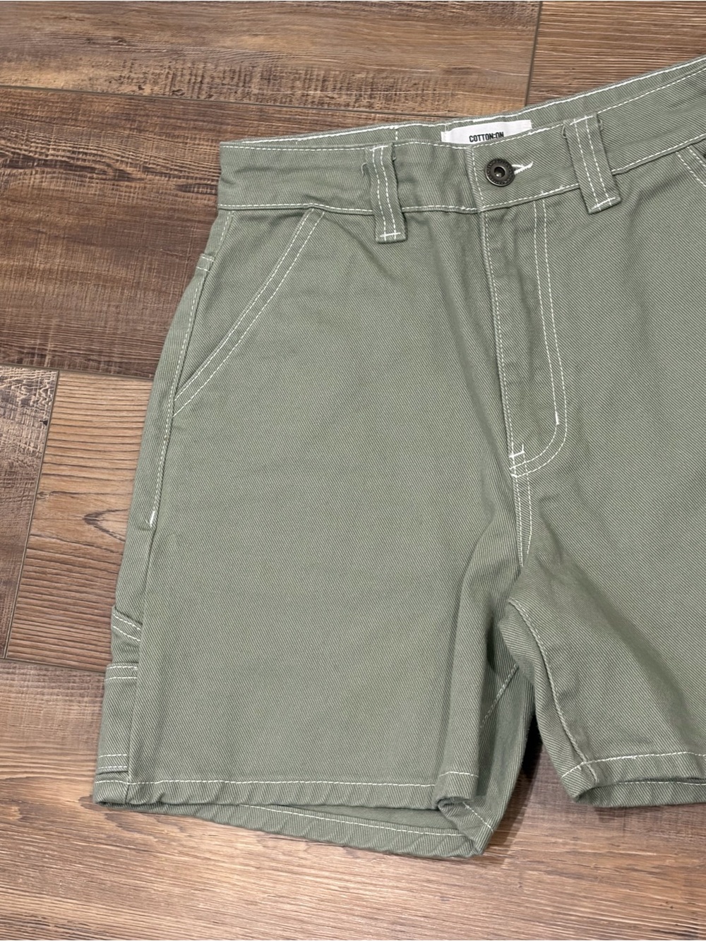 Cotton On Sage Green High Waist Utility cargo carpenter denim Shorts - Picture 3 of 8